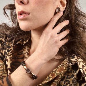 NWT Copper Metal Stud Earring & Cuff Matching Sun Engraved Set